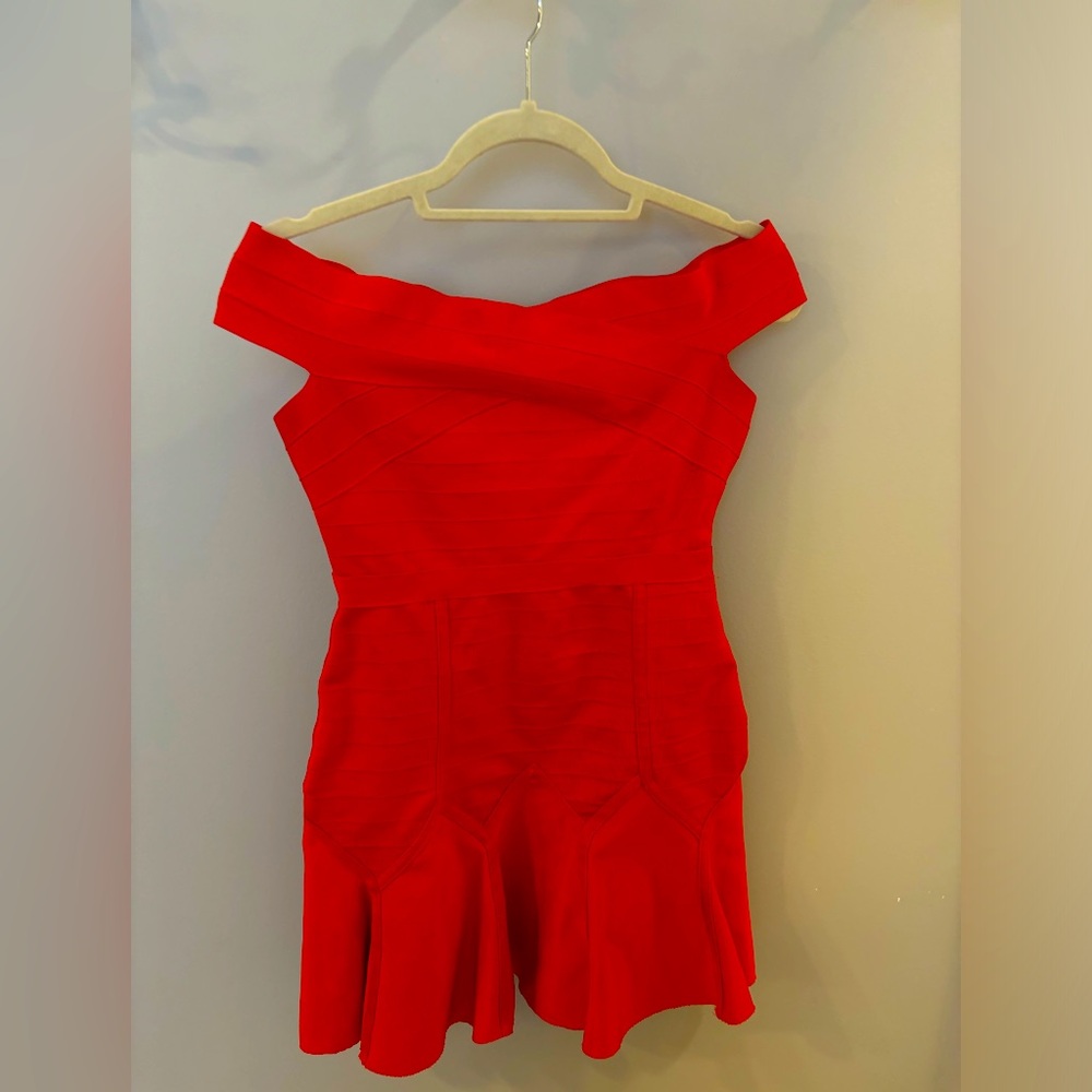 Red Misguided Off the Shoulder Mini Bandage Dress Size Small